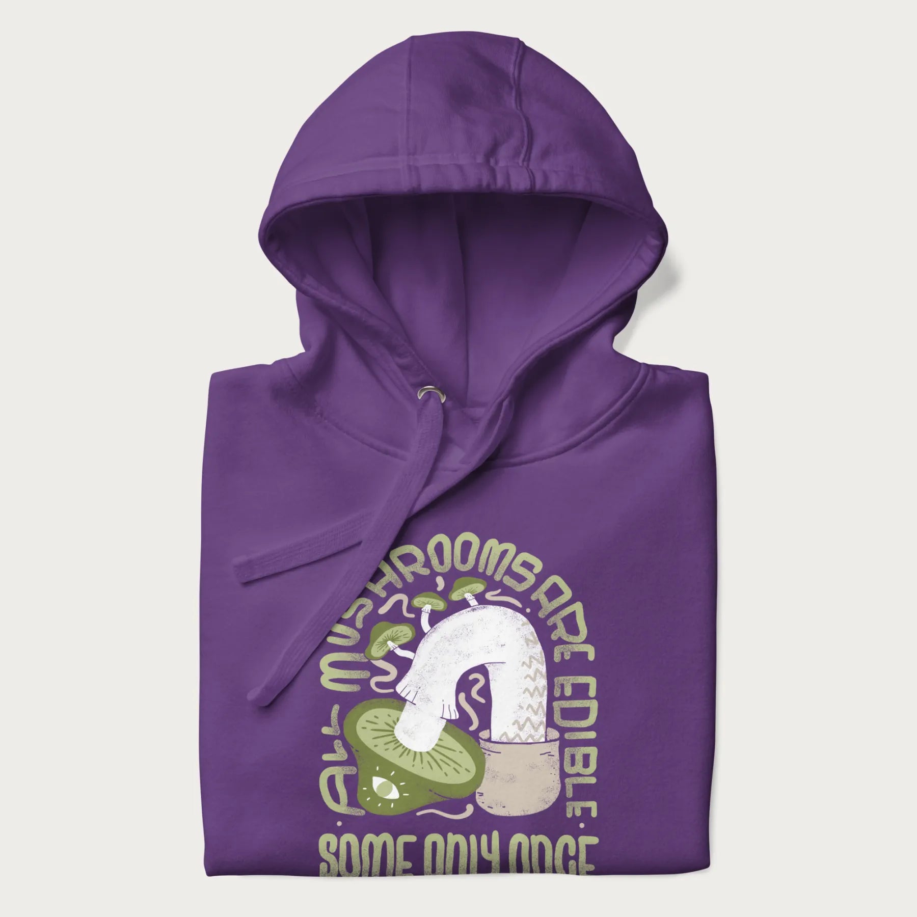 the is a purple hoodie with a graphic of a mushroom #color_purple