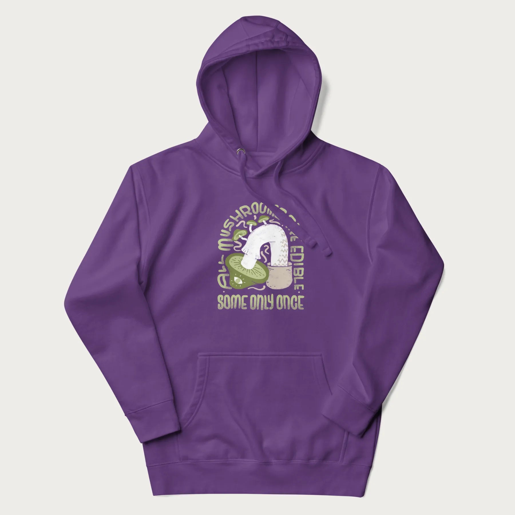 the is a purple hoodie with a graphic of a mushroom #color_purple