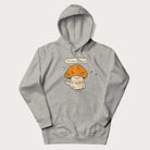 Light grey hoodie with a graphic of a cheerful mushroom character and the text 'Porto-hello!'.