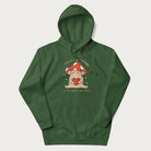 Forest green hoodie with a graphic of a mushroom character holding a heart and the text 'There's Mushroom in My Heart for You'.