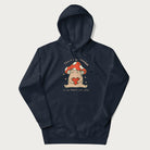 Navy blue hoodie with a graphic of a mushroom character holding a heart and the text 'There's Mushroom in My Heart for You'.