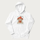 White hoodie with a graphic of a mushroom character holding a heart and the text 'There's Mushroom in My Heart for You'.