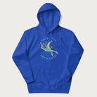 Royal blue hoodie with a graphic of a sea turtle with coral on it's shell and the text 'Skip a Straw, Save a Turtle'.