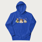 Royal blue hoodie with a graphic of three cats in vintage-inspired attire and the text 'Cottagecore Cats'.