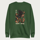 Forest green sweatshirt with Japanese text and a graphic of an eagle and a snake in combat.