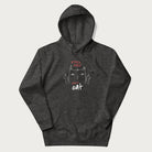 Dark grey hoodie with a graphic of a cat raising its middle fingers, with the phrase "F*ck You, I'm a Cat" in red text.