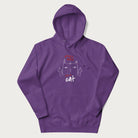 Purple hoodie with a graphic of a cat raising its middle fingers, with the phrase "F*ck You, I'm a Cat" in red text.