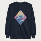 Navy blue sweatshirt with a graphic of the Japanese Great Wave, a retro sun, and Japanese text.