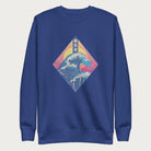 Royal blue sweatshirt with a graphic of the Japanese Great Wave, a retro sun, and Japanese text.