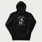 Black hoodie with graphic of a cat on a scratching post and text 'i have 99 problems, my human is one of them'.