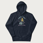 Navy blue hoodie with graphic of a cat on a scratching post and text 'i have 99 problems, my human is one of them'.