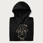 Folded black hoodie with graphic of a cute mushroom with heart-shaped eyes and the text "I Love You So Mush."