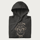 Folded dark grey hoodie with graphic of a cute mushroom with heart-shaped eyes and the text "I Love You So Mush."