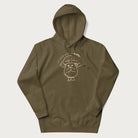 Military green hoodie with graphic of a cute mushroom with heart-shaped eyes and the text "I Love You So Mush."