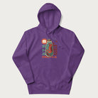 Purple hoodie with Japanese graphic of a red axolotl in a bottle with Japanese text 'ボトル' (Bottle) and 'アホロートル' (Axolotl).