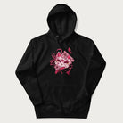 Black hoodie with a Japanese kitsune mask and sakura design on the front.
