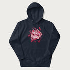 Navy hoodie with a Japanese kitsune mask and sakura design on the front.