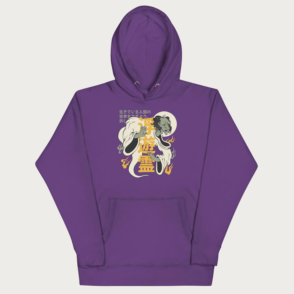 Front of Japanese Hoodie in a purple colorway with a graphic of a Yurei and kanji characters.