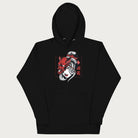 Black hoodie with a japanese geisha and hannya mask graphic.