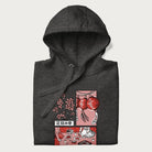 Folded dark grey hoodie with a Japanese cherry blossom festival design.