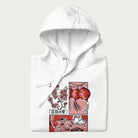 Folded white hoodie with a Japanese cherry blossom festival design.