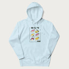 Light blue hoodie with a cute Japanese Sushi Cat design.