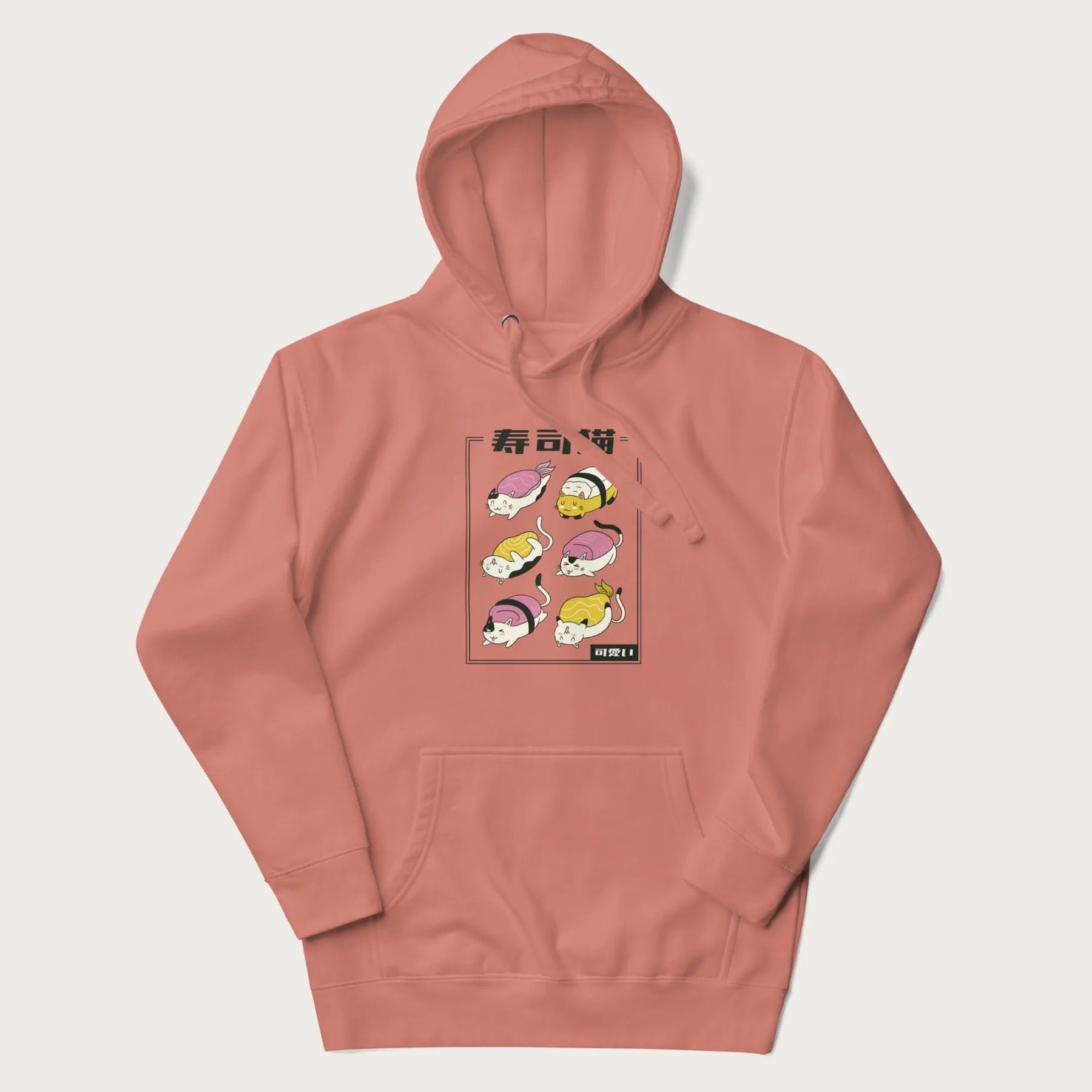 Light pink hoodie with a cute Japanese Sushi Cat design.