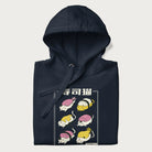 Folded navy blue hoodie with a cute Japanese Sushi Cat design.