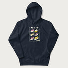 Navy blue hoodie with a cute Japanese Sushi Cat design.