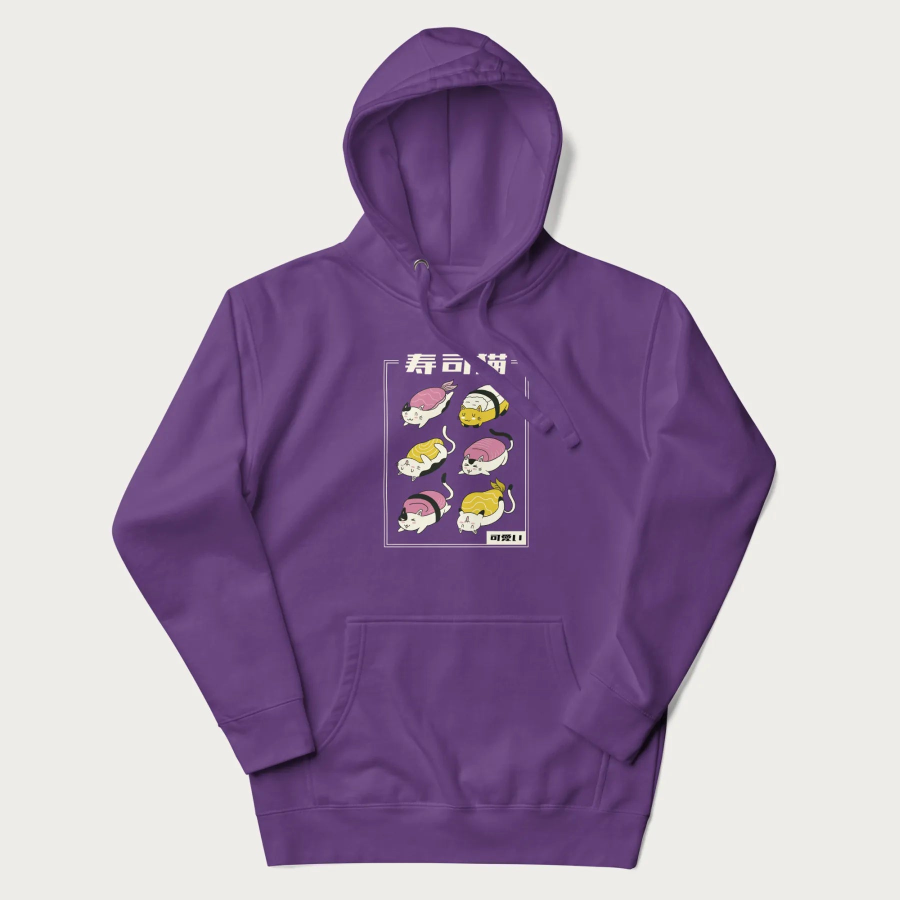 Purple hoodie with a cute Japanese Sushi Cat design.