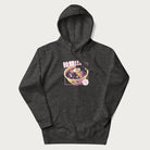 Dark grey hoodie with Japanese text '拉麵!!!' (Ramen!!!) in vibrant pink and realistic ramen bowl graphic.