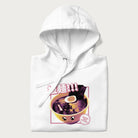 Folded white hoodie with Japanese text '拉麵!!!' (Ramen!!!) in vibrant pink and realistic ramen bowl graphic.