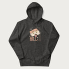 Dark grey hoodie with Japanese graphic of a cute sushi with sparkling eyes accompanied by Japanese text '寿司の時間' (Sushi Time).