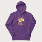 Purple hoodie with Japanese graphic of a cute sushi with sparkling eyes accompanied by Japanese text '寿司の時間' (Sushi Time).