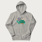 Light grey hoodie with graphic of a turtle and duck with sunglasses and the text 'Late but Worth the Wait'.