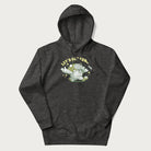 Dark grey hoodie with a retro-inspired graphic of a mushroom mascot character and the text 'Let's Get Fungi'.