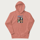 Light pink hoodie with a pixel art graphic of four mushroom characters and the text 'Let's Get Fungi'.