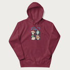 Maroon hoodie with a pixel art graphic of four mushroom characters and the text 'Let's Get Fungi'.