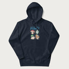 Navy blue hoodie with a pixel art graphic of four mushroom characters and the text 'Let's Get Fungi'.