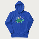 Royal blue hoodie with a graphic of a turtle with a duck on its back and the text 'Let's Win the Race'.