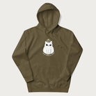 Military green hoodie with a 'No Touchy, Touchy! Social Distancing Please!' white cat graphic design.