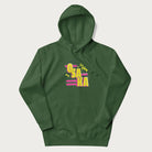 Forest green hoodie featuring a colorful 'OSAKA JAPAN' pop art design in bold pink and yellow, with abstract geometric shapes.