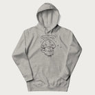 Light grey hoodie with graphic of a cute mushroom waving and the text "Porto-hello!"