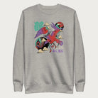 Light grey sweatshirt with a vibrant psychedelic Japanese crane graphic and Japanese text.