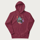 Maroon hoodie with Japanese psychedelic graphic of a frog with text '蛙' (Frog) and '幽靈' (Ghost) in Japanese characters.