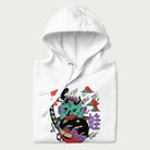 Folded white hoodie with Japanese psychedelic graphic of a frog with text '蛙' (Frog) and '幽靈' (Ghost) in Japanese characters.