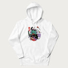 White hoodie with Japanese psychedelic graphic of a frog with text '蛙' (Frog) and '幽靈' (Ghost) in Japanese characters.