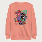 Light pink sweatshirt with Japanese text and a psychedelic Japanese fox graphic featuring vibrant colors and intricate details.