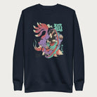 Navy blue sweatshirt with Japanese text and a psychedelic Japanese fox graphic featuring vibrant colors and intricate details.