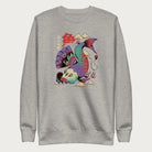 Light grey sweatshirt with a vibrant psychedelic Japanese koi fish graphic featuring intricate details and Japanese text.